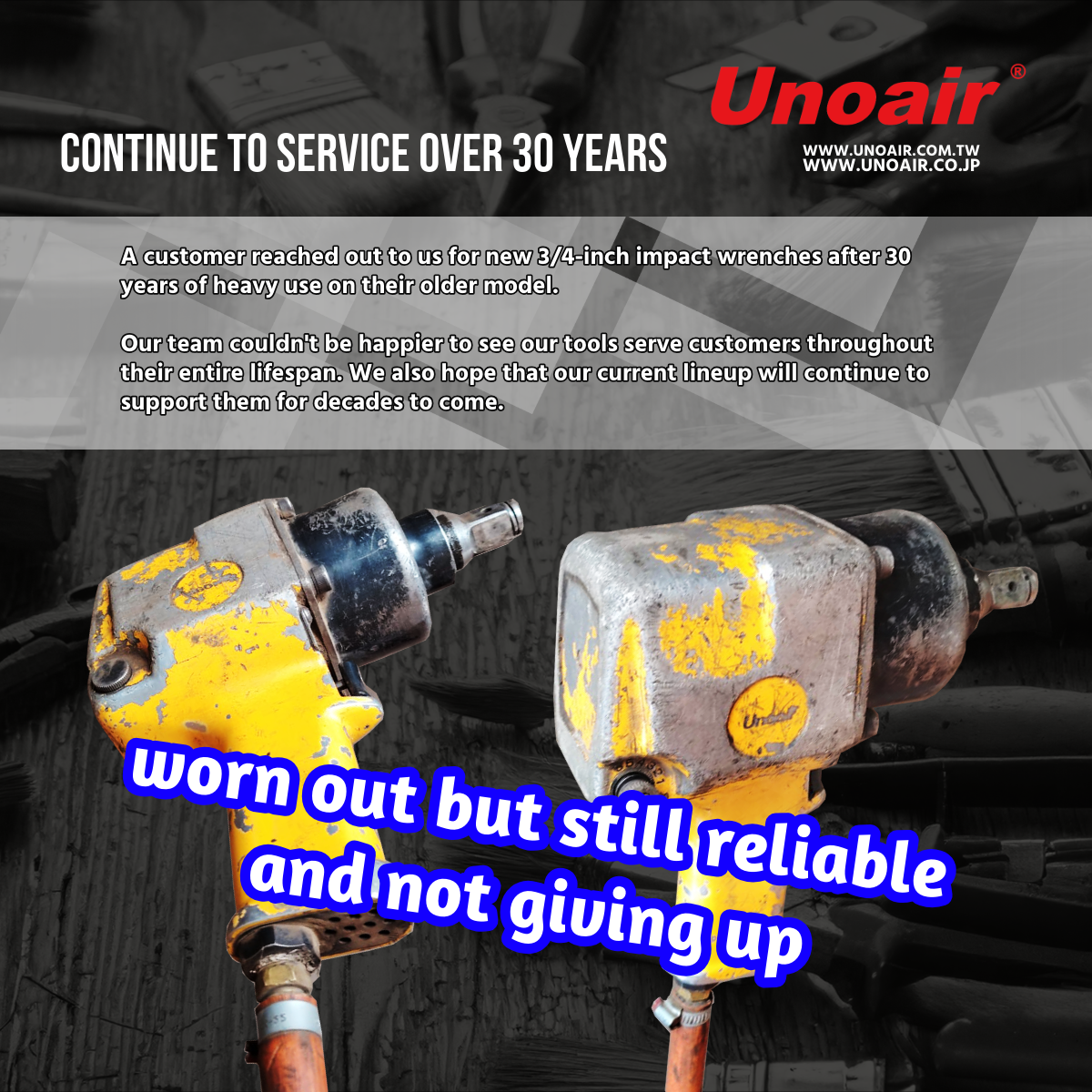 unoair pneumatic tool air compressor electrical torque screwdriver altas copco black decker milwaukee stanley snap on ingersoll rand worn out tools but still usable